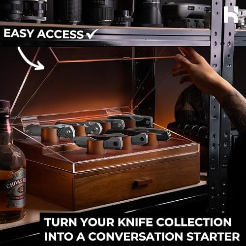 Holme & Hadfield Premium Knife Display Case for up to 30 Knives – Large Handcrafted Wooden Pocket Knife Organizer for Collections for EDC Collectors – Luxury Built to Last - Walnut - Armory Pro thumbnail 8