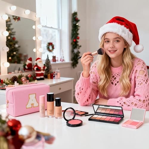 TOPEAST Initial Makeup Bag - Christmas Gifts for Teen Girls Kids, Birthday Gifts for 4 5 6 7 8 9 10 11 12 Year Old Teen Girls, Personalized Preppy Cosmetic Bags Toiletry Bag (Pink A) thumbnail 2