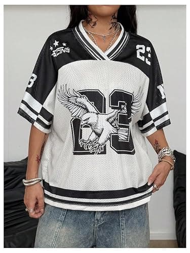 Verdusa Women's Jersey Shirt Oversized Number Graphic Tees Y2k Streewear Going Out Tops Concert Outfit thumbnail 5