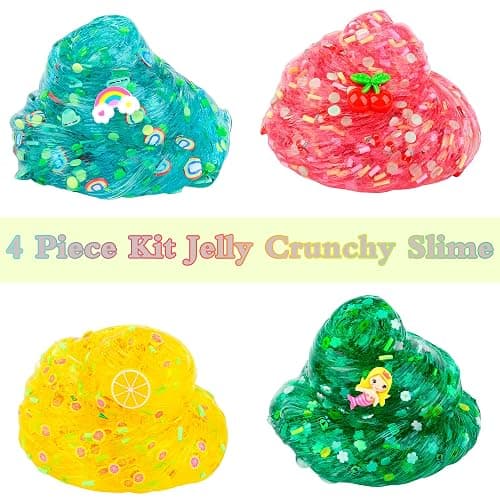 4 Piece Kit Jelly Crunchy Slime, Red Cherry,Blue Rainbow Yellow Lemon and Green Mermaid Jelly Crunchy Slime, Super Soft and Non-Stick, Birthday Gift Slime Party Gift thumbnail 2