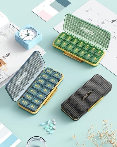 Am Pm Pill Organizer, Weekly Pill Box 2 Times A Day - Acedada 7 Day Pill Organizer with 7 Separate Containers, Portable Daily Medicine Dispenser Case for Vitamin, Fish Oils, Supplements, Stylish Blue thumbnail 7