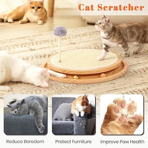 LMUGOOS Cat Scratcher, Cat Natural Sisal Scratching Pad, Kitten Interactive Toy with Ball Track Spring Ball for Chasing Hunting Mental Physical Exercise Puzzle thumbnail 3