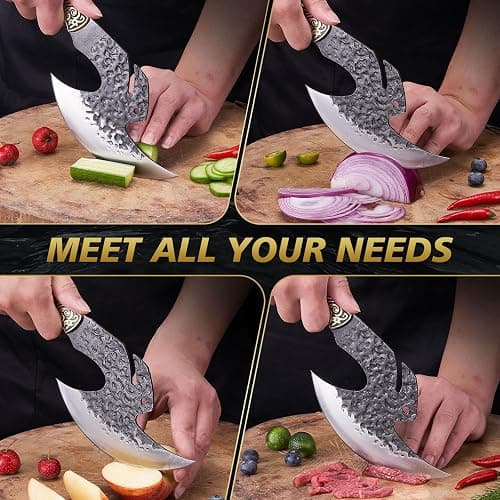 Topfeel Viking Knife Butcher Meat Cleaver Cutting Boning Knife Chinese Kitchen Axe with Sheath for Home & Outdoor BBQ Camping Knives Gift for Men Chirstmas Birthday thumbnail 5