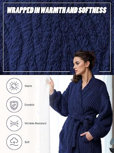 Artfasion Womens Long Fleece Robe - Warm Soft Floor Length Flannel Bathrobes for Winter Thicker Long House Coat with Pockets thumbnail 5
