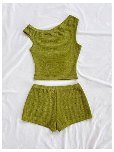 SOLY HUX Women's 2 Piece Striped Off The Shoulder Crop Tops and Mini Shorts Set Summer Y2K Going Out Outfits thumbnail 2