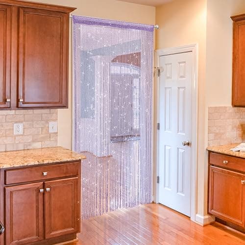 Atsweetlife Door String Curtain Doorway Beads Curtains,Hanging Room Divider Beaded Decor Hippie Glitter Fringe Panel Closet Window Doors Sequin Sheer Boho Doors Tassel (Purple) thumbnail 6