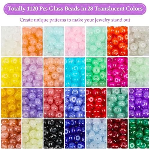 shynek 1120 Pieces Rondelle Beads for Jewelry Making, 28 Colors Glass Abacus Beads, Spacers for Bracelets, Jewelry Making and DIY Crafts, 5x8mm thumbnail 3
