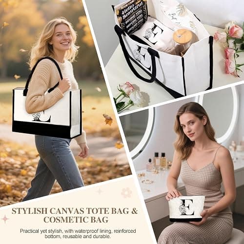 Lepiche Birthday Gifts for Women, Monogrammed Initial Gift for Teacher Wife Mom, Tote Bag thumbnail 2