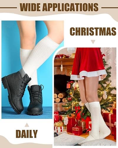 Shihanee 3 Pairs Winter Women Knee High Socks Long Ribbed Knit Slouchy Boot Socks Warm Gifts for Women Girls thumbnail 6