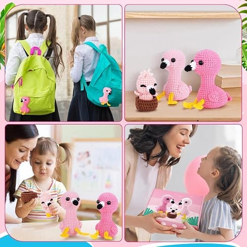 Crochet Kit for Beginners -Flamingo Family Crochet Kits with Step-by-Step Video Tutorials, Beginner Crochet Kit for Adults, Crochet Animal Kit for Kids, 3PCS Flamingo Crocheting Set(Pink) thumbnail 6