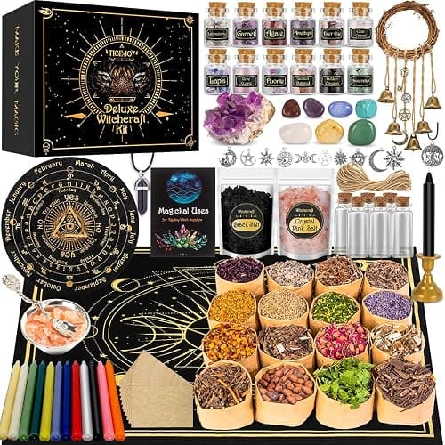 TigeJoy All in One Witchcraft Supplies Witch Stuff Spell Kit 88 PCS, Wiccan Supplies and Tools, Include Herb Crystal Candle Amethyst Pendulum, Witch Gift Wiccan Starter Kit Altar Supplies Pagan Decor - Image 1