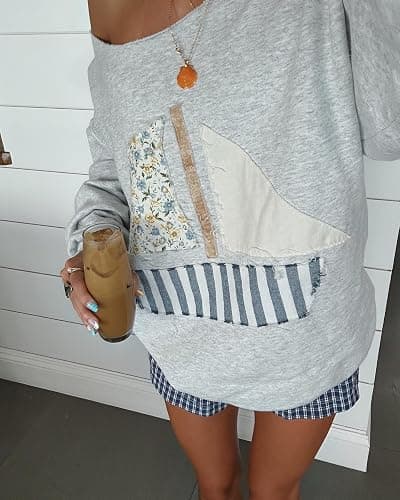 Amiblvowa Vintage Graphic Oversized Crewneck Sweatshirt for Women Floral Lobster Sardine Print Sweatshirts Pullover Fall Tops thumbnail 3