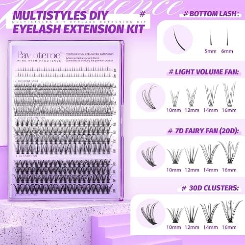Pawotence Lash Extension Kit Lash Clusters Multi-types Individual Lashes Natural Bottom, Light Volume, 20D 30D Clusters Eyelash Extension Kit with Lash Bond and Seal, Lash Applicator for Self Use thumbnail 2