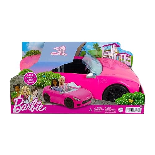 Barbie Convertible 2-Seater Vehicle, Pink Car with Rolling Wheels & Realistic Details, Gift for 3 to 7 Year Olds thumbnail 3