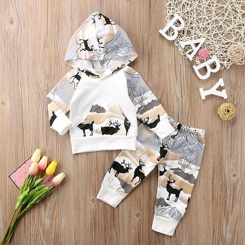 2Pcs Baby Boys Hoodie Tops Pants Set Dinosaur Deer Print Sweatsuit Fall Winter Outfits thumbnail 2