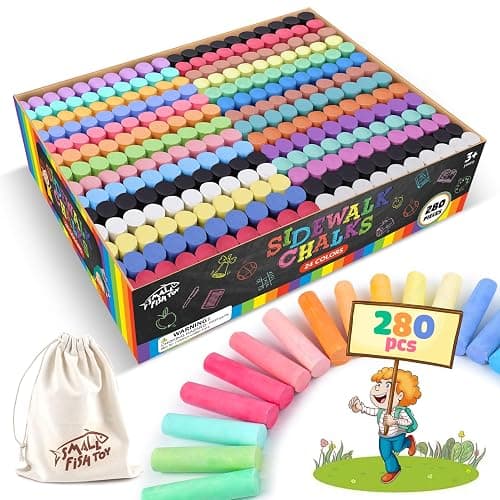 280PCS Sidewalk Chalks in 24 Colors: Washable Jumbo Chalk for Kids Toddlers | Non-Toxic Dustless Colored Chalk Bulk for Outdoor Art, Party Favors, Painting on Chalkboard Blackboard Playground - Image 1