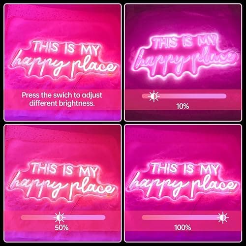 Neon Signs for Wall Decor - This Is My Happy Place Neon Signs for Teen Girls Bedroom Decor, Pink Led Neon Lights for Wall Decor, Nightstand Light, Dimmable Switch USB Power, Adhesive Hook Included - This is my happy place-pink thumbnail 6