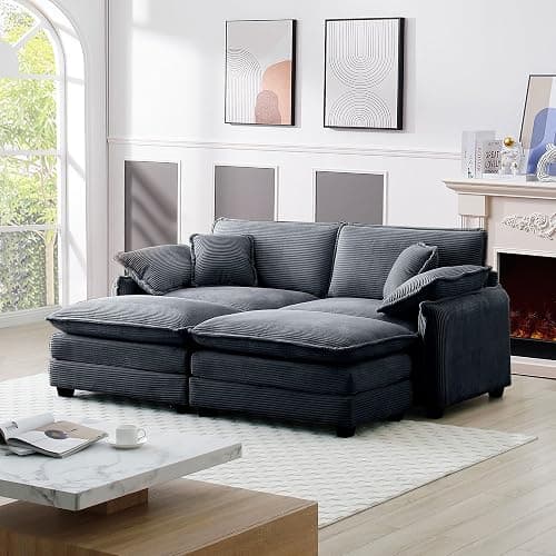 Qupeife Modular Sectional Sofa with 2 Ottoman, Cloud Couch Sectionals 2 Seat Sofa, Small Sectional Couch for Living Room (Grey, Loveseat with 2 Ottomans) - Image 1