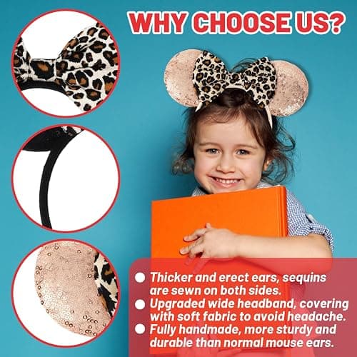 2 Pcs Mouse Ears Headbands, Shiny Bow Glitter Mouse Ears Headband, Mouse Ears Accessories for People Cosplay, Birthday Christmas Theme Parties Photography Props thumbnail 3