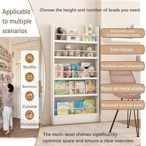 yurstcggh Wooden Behind Door Bookshelf,Thin 10cm Standing Wood Book Shelf Organizer,Behind Door 3-5 Tier Wall Bookcase,Toy storage rack, book storage rack 58×10×124cm Brown thumbnail 3