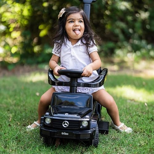 Best Ride On Cars 3 In 1 Mercedes G-Wagon Push Car for Toddlers 1 to 3 Years Old, Kids Outdoor Stroller with Music, Horn Sounds, and Handle, Realistic Driving Experience, Black thumbnail 6