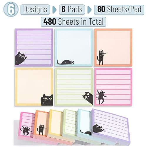 Mr. Pen- Black Cat Sticky Notes Set, 3" x 3", 6 Pads, 480 Sheets, Black Cat Sticky Notes, Memo Pads, Self-Stick Note Pad for Office, School, Home, Study & Organization thumbnail 4
