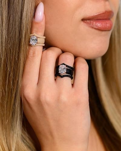 Rinfit Silicone Ring with Stone - Oval Cut Cubic Zirconia Solitaire Engagement Ring for Women - Rubber Wedding Bands - Patented Design thumbnail 4