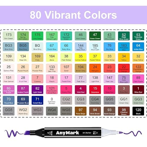 AnyMark Alcohol Markers, 80 Colors Dual Tip Art Coloring Markers Set for Adult Book Drawing Sketching Painting, Chisel & Fine, Black Penholder thumbnail 5