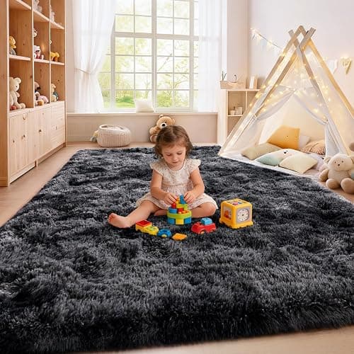 8x10ft Shaggy Area Rugs, Living Room Fluffy Carpet, Black Gray Area Rug | Upgrade Anti-Skid Indoor Carpet Non-Slip Rugs for Bedroom Indoor Plush Rectangular Carpet for Living Room, Home Decor thumbnail 6