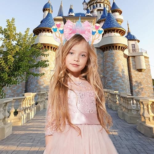 LYLIN Mouse Ears Headband, Sequin Pink Mouse Ears with Castle Bows | for Women Girls, Princess Ears Hair Accessories, Park Ears Trips Party Cosplay Costumes Accessories (Pink Castle) thumbnail 6