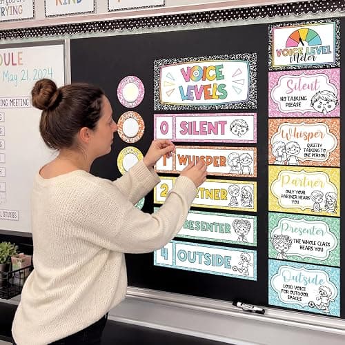 Epakh 22 Pcs School Push LED Light and Voice Level Chart Poster Composition Notebook Classroom Decor Button Lights Noise Level Monitor Rules Sign for Classroom Teachers Back to School Supplies thumbnail 5