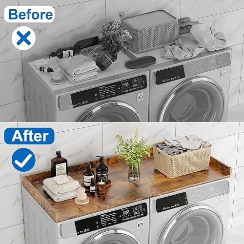 efluky Washer Dryer Countertop, Wood Countertop with Edge Rails for Laundry Room Organization and Storage, Washer Dryer Topper for Laundry Room, 27.5" x 54" Rustic Brown thumbnail 4