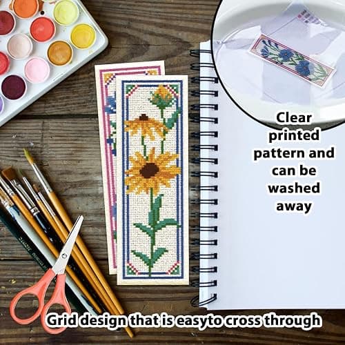 ORIGACH 6 Pcs Flower Cross Stitch Bookmark Kit for Beginner with Backing Felt Floss Instruction Sunflowers Tulip DIY Stamped Embroidery Bookmark Kit for Starter Adults Book Lovers thumbnail 3