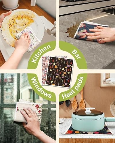 Miss Adola 8 Pack Reusable Kitchen Swedish Dishcloths for Washing Dishes - Absorbent Fast Drying Cleaning Sponge with Cute Flower Design - Washable Decor Cloths thumbnail 6