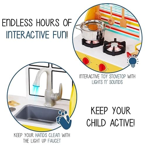 Lil' Jumbl Wooden Restaurant Playset, Interactive Diner Kitchen, Ages 3-8 | Gives kids a lifelike serving and prep space with refrigerator, oven, sink, and menu boards to spark creative fun. thumbnail 4