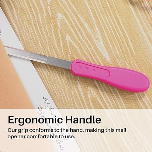 Uncommon Desks Office Letter Opener - Stainless Steel Knife-Edge Blade, Ergonomic Grip Handle (Hot Pink, 1 Pieces) - Hot Pink - 1-Pack thumbnail 4