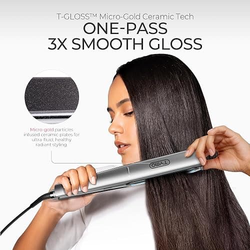 TYMO FLAIGHT Holo New-Gen Flat Iron Hair Straightener and Curler 2 in 1, 1" Long Ceramic Plates, 3X Smoother Glide, 2X Faster Styling with Less Damage, Ionic Straightener for Women, Metal Grey thumbnail 2