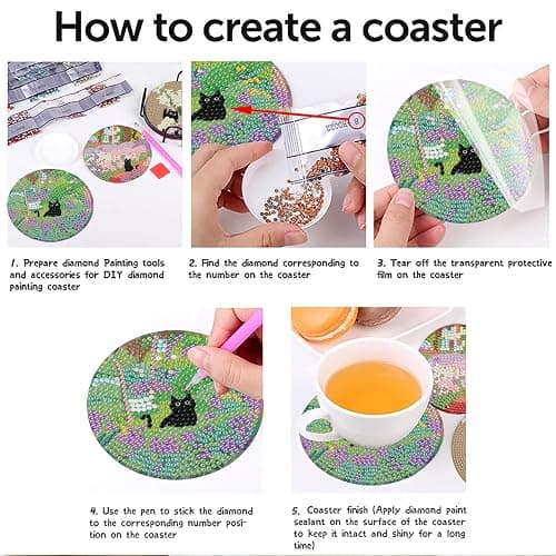 8 Pcs Black Cat Diamond Art Coasters Kits for Adults,DIY Diamond Painting Christmas Coaster Kits with Holder,Paint with Diamonds Coasters Craft Supplies for Decor Gifts thumbnail 6