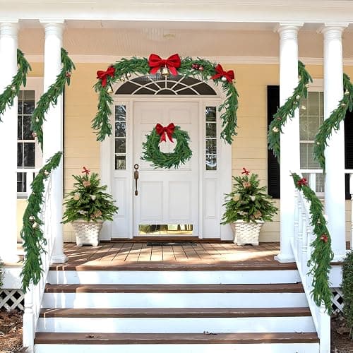 Hananona 9 Ft 2 Pcs Artificial Norfolk Pine Garlands, Realistic Pine Garland, Green Artificial Greenery Garland for Table, Mantle, Wall, Indoor, Outdoor Winter Christmas Decorations (2, 9 FT) thumbnail 8