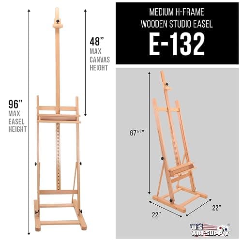 U.S. Art Supply Medium Wooden Studio H Frame Easel with Storage Tray - Adjustable to 96" High, Holds Canvas up to 48" - Beechwood Artist Easel for Painting, Art Display Stand, Portraits thumbnail 2