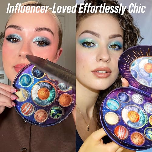 Galactic Assemble Eyeshadow Palette – Solar System Inspired 3D Planet Design, 14 Handcrafted Shimmer & Metallic Shades with Creamy Wet Texture, High-Pigmented Makeup Palette Gifts for Women & Girls thumbnail 4