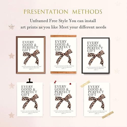 LARTSFRO Coquette Leopard Bow Wall Art Decor Posters, Y2K Cheetah Leopard Bow Room Bedroom Bathroom Dorm Wall Art Decor Aesthetic for College Teen Girls Gifts, Inspirational Bible Verses Bow Wall Decor, 12x16Inch Set of 4 Pcs Cheetah Bow Pictures (UNFRAMED) thumbnail 4