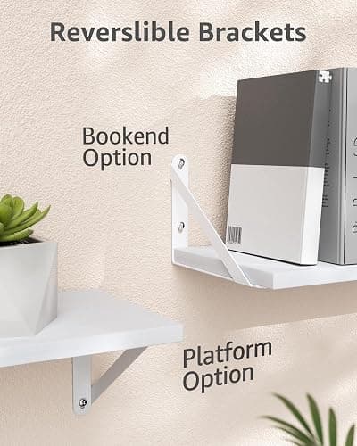 COCOYA Wall Shelves 7.3" Deep Set of 2, Solid Paulownia Wood Wider Longer Sturdy Easy to Install Wall Mounted Bookshelves Storage Shelves Bathroom Storage Office Laundry Room Bedroom Organizer White thumbnail 4