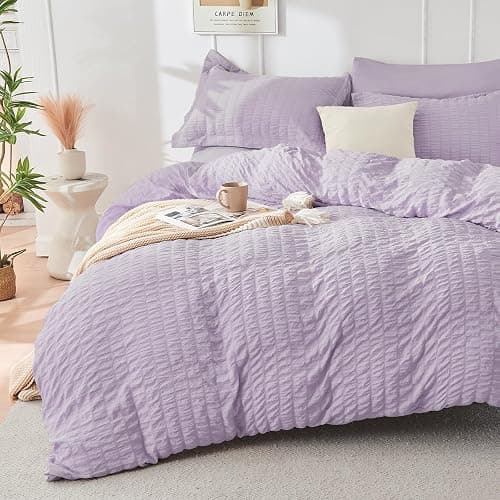 HYMOKEGE Lavender Full Size Comforter Sets Seersucker 7 Pieces, All Season Luxury Bed in a Bag for Bedroom, Bedding Set with Comforters, Sheets, Pillowcases & Shams thumbnail 2