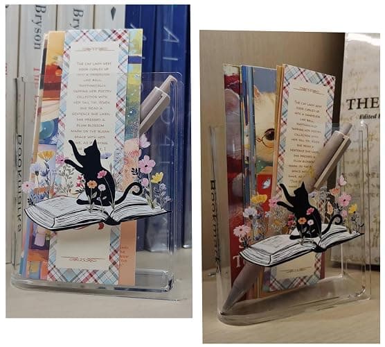 Bookmarks Holders Bookshelf Bookcase Decor, Home Office Desk Organizer, Book Marks Pen Pencil Holder, Friends Book Lover Gifts (Cat) thumbnail 9