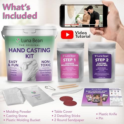 Luna Bean Hand Casting Kit – The Original Hand Mold Kit for Couples – Gifts for Him and Her - Anniversary Engagement Birthday Gifts for Women Men Mom Wife Boyfriend Girlfriend Wedding Bridal Shower thumbnail 6