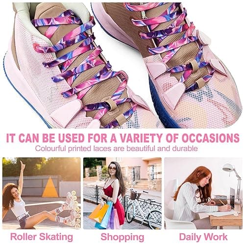 DELELE Flat Gradient Shoe Laces: Colored Print Shoelaces Sneakers 2 Pair - 39 inch(100CM) - 01 Rainbow thumbnail 6