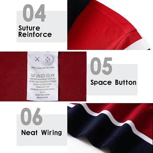 Men's Polo Shirts Long Sleeve Striped Dry Fit Casual Collared Pique Golf Polo Shirts for Mens thumbnail 8