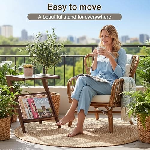 Tiita 2 Pack Rattan Side Table, Mid Century Nightstand, Bamboo Accent Bedside Tables, Glass Coffee Tables, Boho Wooden End Table with Storage for Small Space, Living Room and Bedroom thumbnail 5