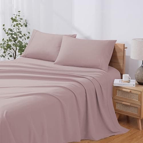 Modern Threads Soft Microfiber Solid Sheets - Luxurious Microfiber Bed Sheets - Includes Flat Sheet, Fitted Sheet with Deep Pockets, & Pillowcases Cameo Rose Queen thumbnail 2